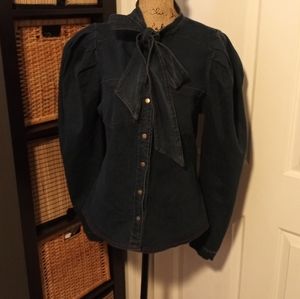 Aaron & Amber Denim Pussycat Bow Blouse